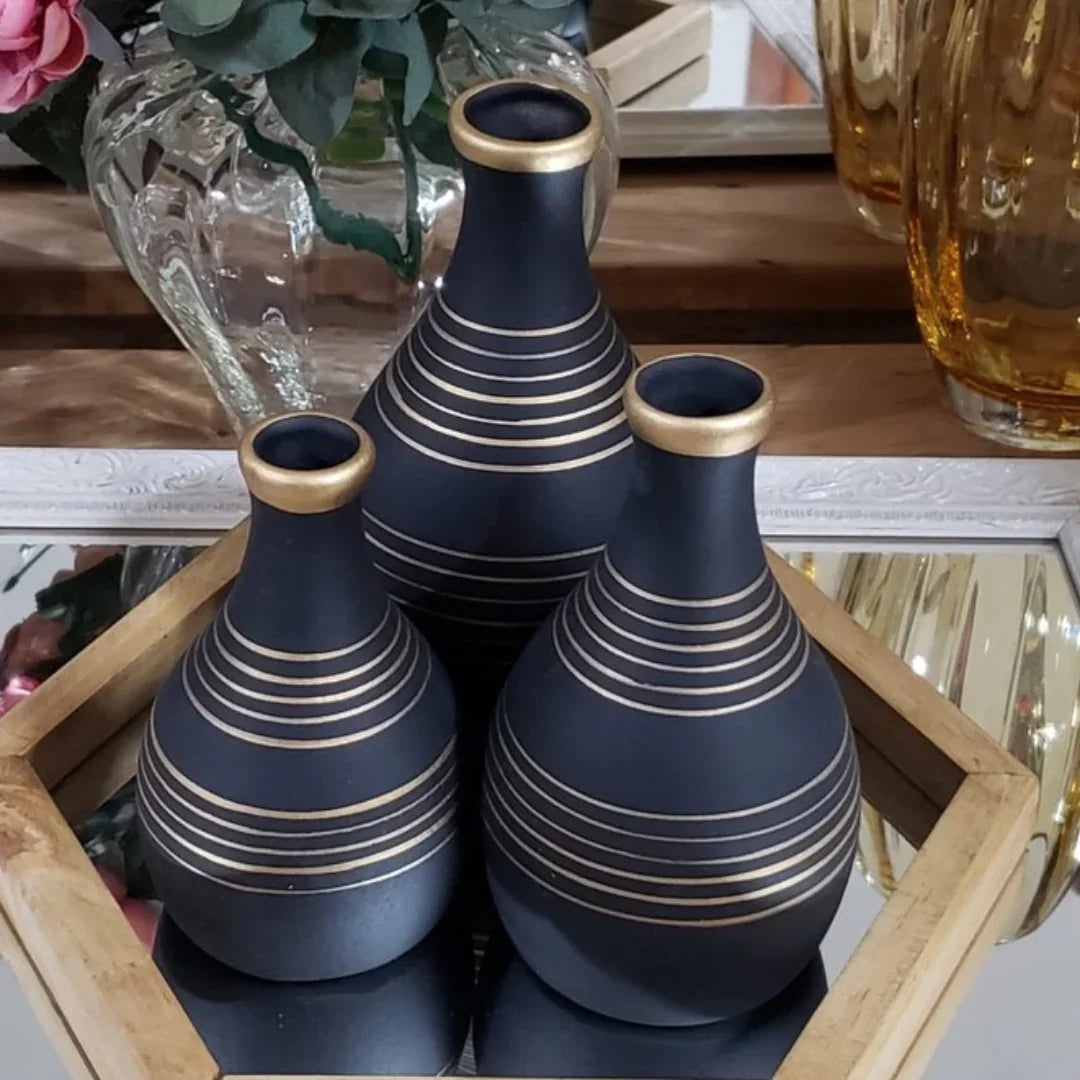 Trio de Vasos de Cerâmica Decorativos TrioDecor