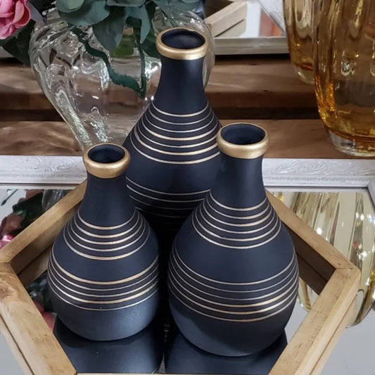 Trio de Vasos de Cerâmica Decorativos TrioDecor