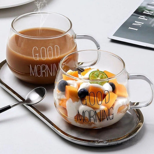 Kit 2 Canecas Good Morning de Vidro 380ml