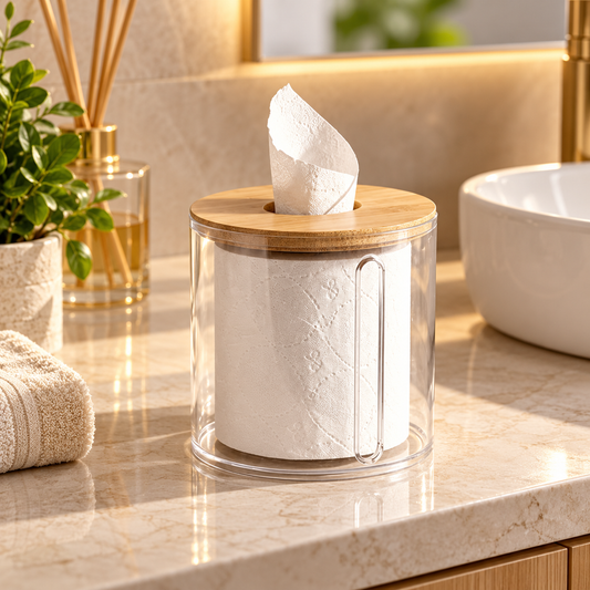 Porta Papel Higiênico com Tampa de Bambu BambooDecor