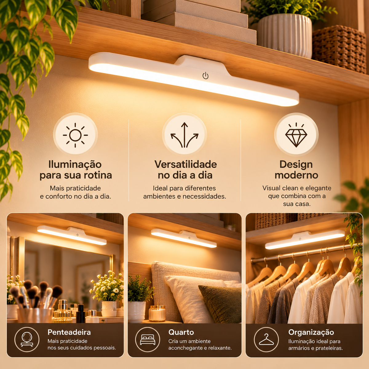 Luminária BeautyGlow 3 em 1 Magnética